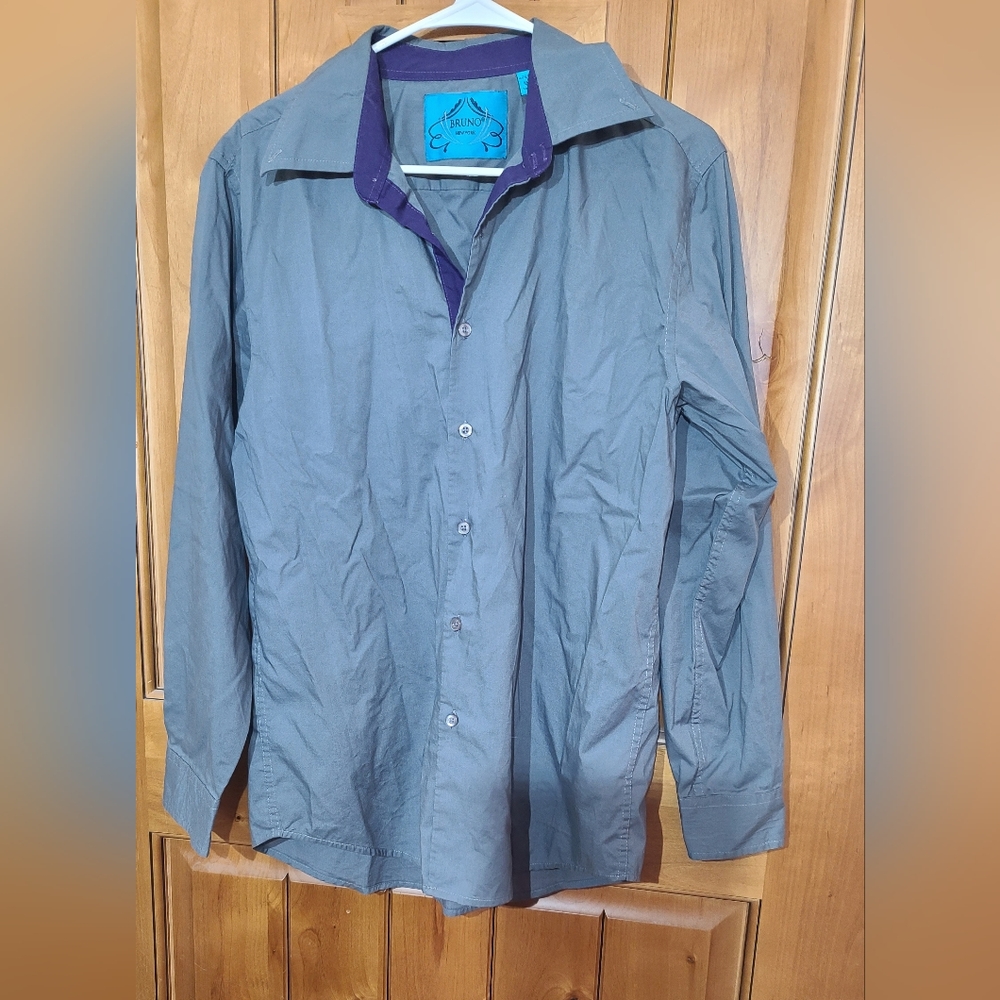 Grey men's long sleeve Bruno med button up shirt